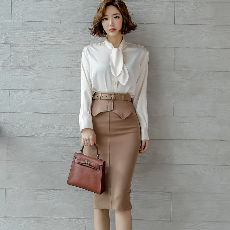 dresses Woman Two Pieces Office Lady Shion Spring Autumn Top Shirt Bodycon Pencil Skirt Knee-length Eleagnt Slim Suit Sets Jhzt TU3G