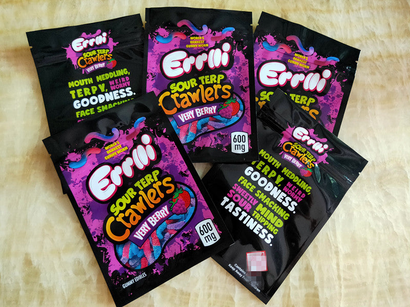2021 Empty Errlli Sour terp Crawlers Bags 600mg Edibles gummies packaging mylar bag 500mg hashtag honey Candy Gummy Smell proof california Packing
