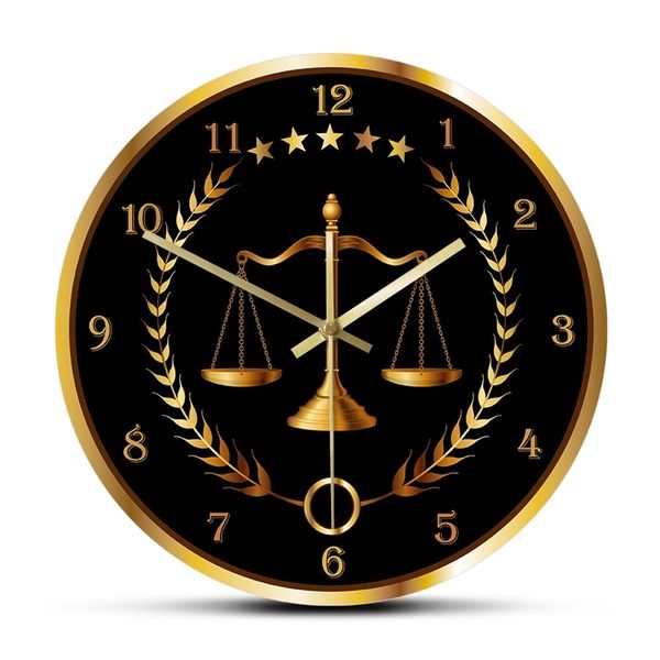 Scale Of Justice Modern Clock Non Ticking Timepiece Lawyer Office Decor Firm Art Judge Law Hanging Wall Watch 210325