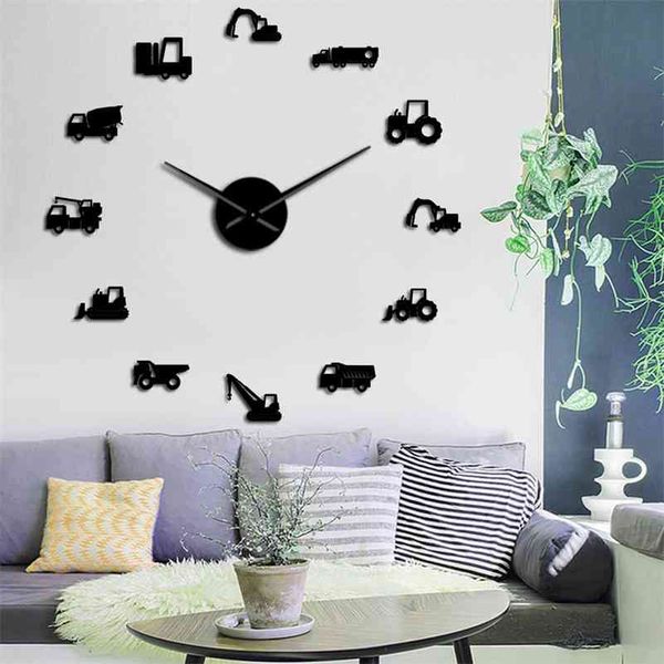 Excavator Modern DIY Giant Wall Clock Heavy Equipment Architecture Operator Machine Construction Office Art Work Vehicles Watch X250107