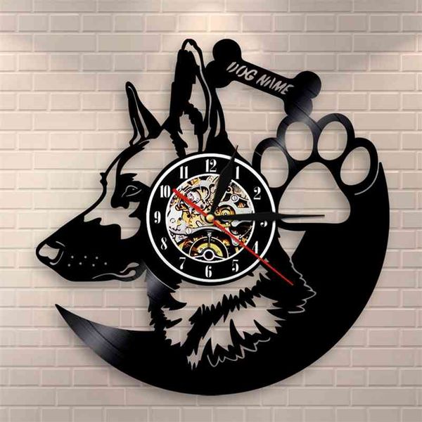 German Shepherd Home Decor Breeds Vinyl Record Vintage Custom Name Wall Clock Gift For Dog Lovers 210325