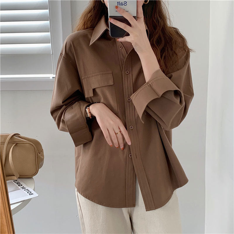 t shirts Spring Autumn Korea Fashion Asymmetry Pocket Design Women White Shirts Top Quality Loose Casual Turn-down Collar Blouses V184 6q1d