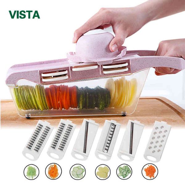 Myvit Mandoline Slicer Vegetable Cutter with Stainless Steel Blade Manual Potato Peeler Carrot Cheese Grater Dicer Kitchen Tool 210326