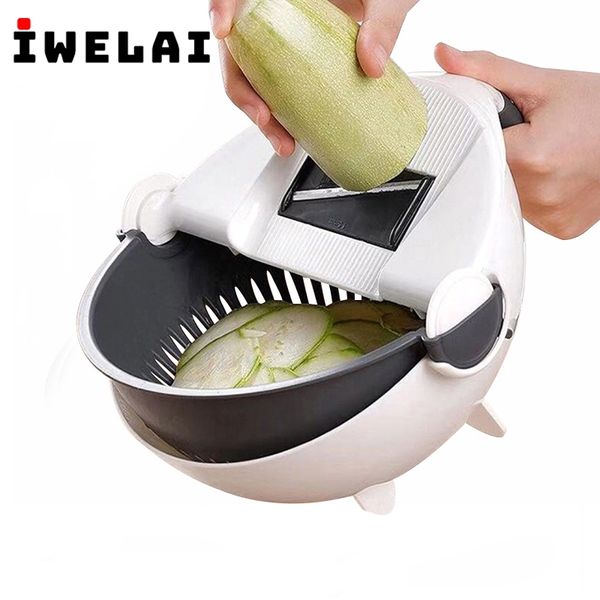 IWELAI 7 in 1 Mandoline Slicer Vegetable Slicer Potato Peeler Carrot Onion Grater Strainer Kitchen Accessories Vegetable Cutter 210326