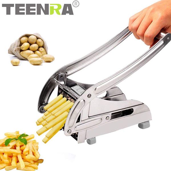 TEENRA 2 Blades Stainless steel French Fries Cutter Potato Chip Cutter Machine Potao Slicer Chopper Potato Cutter Peeler 210326
