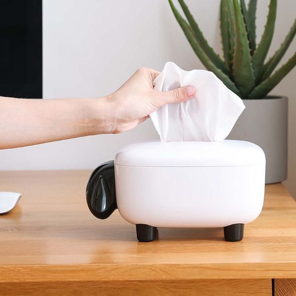 Novelty Sheep Facial Tissue Box Cover Napkin Holder Organizer Paper Towel Dispenser Container for Bathroom Car Office Home Decor 210326