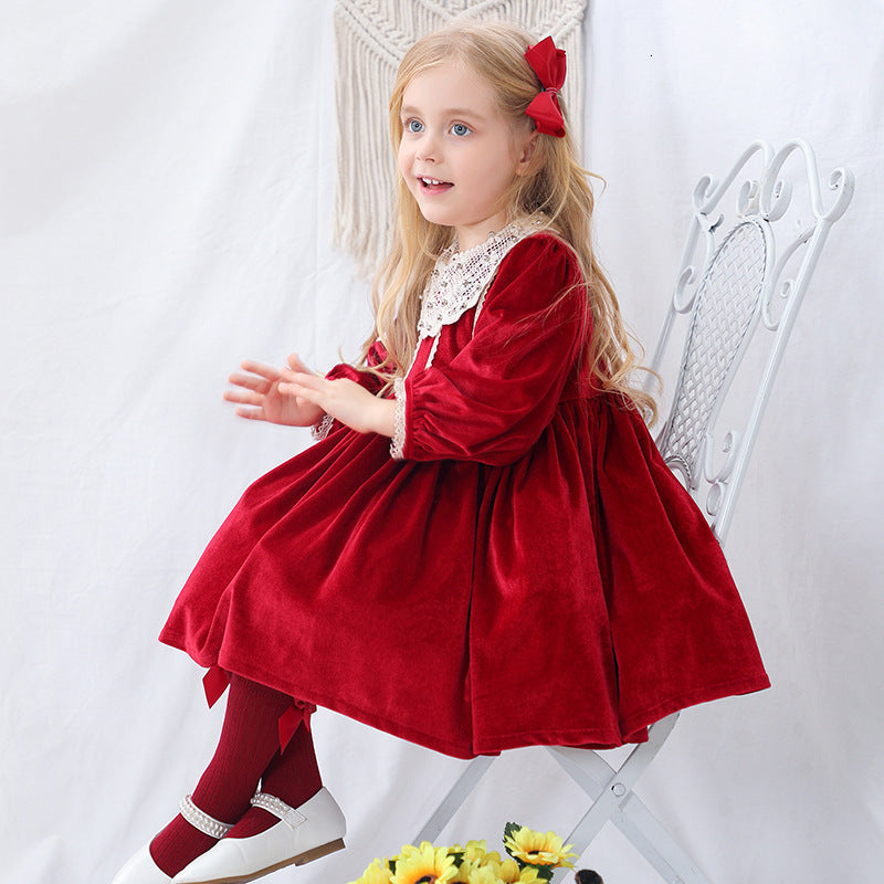 Girls&#039; dresses Girl Lolita Princess Winter Infant Birthday New Year Veet Children Europe es Toddler Christmas Red Ball Gown
