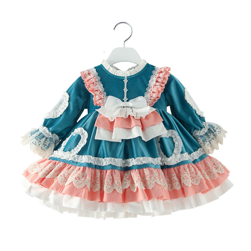 Girls&#039; dresses Girl Veet Spanish infant Lolita Princess Ball Gown for Baby Girls Christmas New Year Robe Children Boutique es