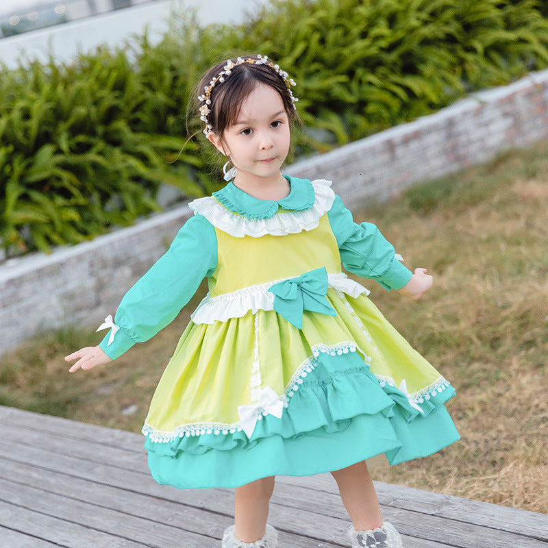 Girls&#039; dresses Spanish Baby Girl Lolita Princess Ball Gown infant Long Sleeve Birthday Casuals Children Green Peter Pan Collar Vestidos