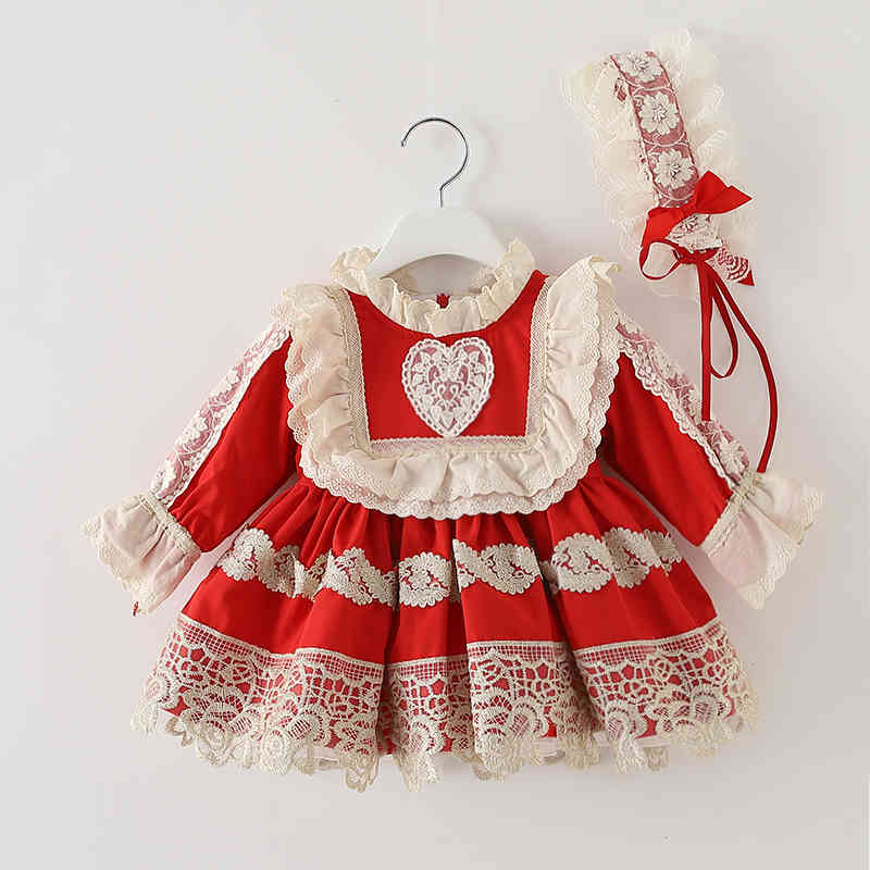 Girls&#039; dresses 2PCS Toddler Girl Lolita Princess es Children Red Spanish Frock Autumn Baby Girls Christmas up Infant Spain Vestidos
