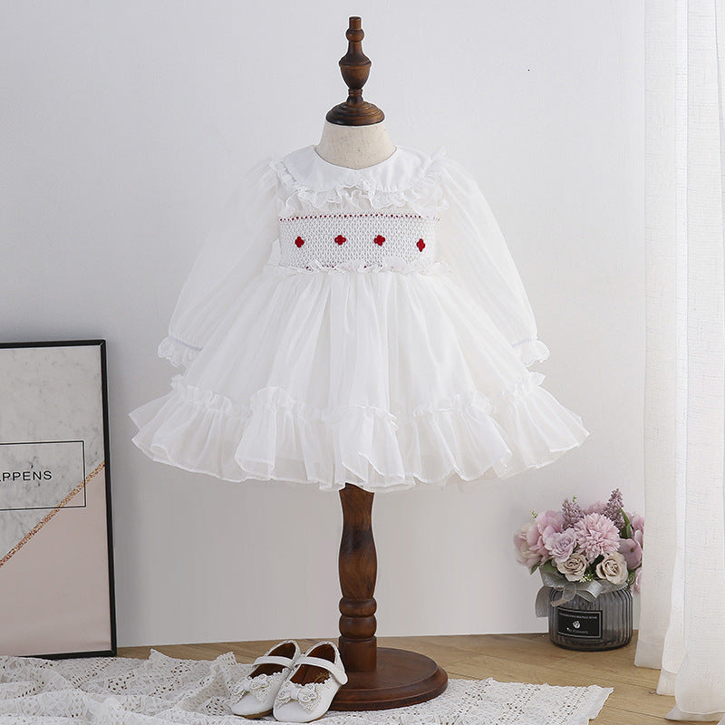 Girls&#039; dresses Baby Girl Smocked White Children Handmade Smocking es Kids Spanish Embroidery Frocks Autumn infant Boutique Clothes