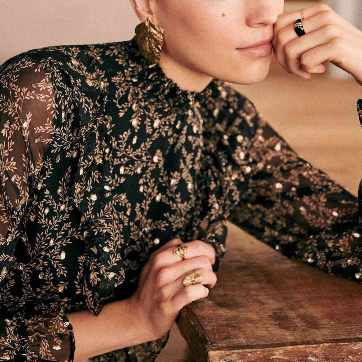 blouses Bronzing Silk Shirts Women Autumn Summer Long Sleeve Ruffle Neck Floral Chic Blouse Vintage Office Lady Casual Shirt Tunic