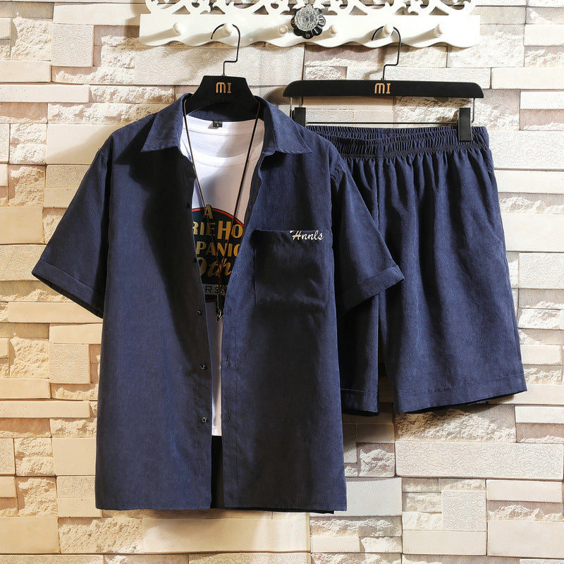 tracksuits Summer breathable thin Letter printed men&#039;s youth suit (shirt + shorts) casual vacation office work clothes