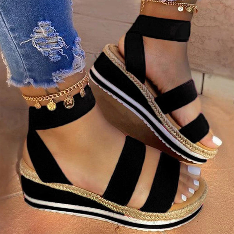 Wholesale ladies wedge sandals candy colored hemp shoes summer casual slip over super cool girls heighten