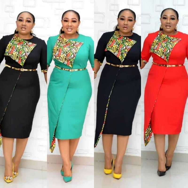 dresses New Fashion Office Style Summer Autumn Beauty Plus Size Mid-Calf Dress African For Women
