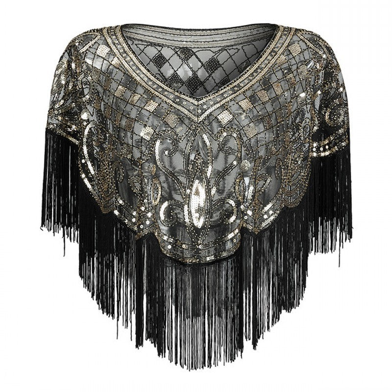 dresses Africa Clothing 1920s Scarves Pashmina Tassel Beaded Flapper Shawl Women African Luxury Sequin Mesh Cape Cover Up Shawls Wraps