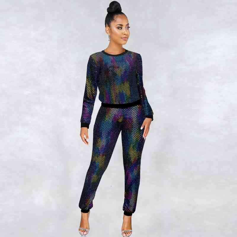 pants Fashion Women And Set Sequins Casual Tops Skinny 2 Piece Street Office Elegant Slim Spring Ladies Suits