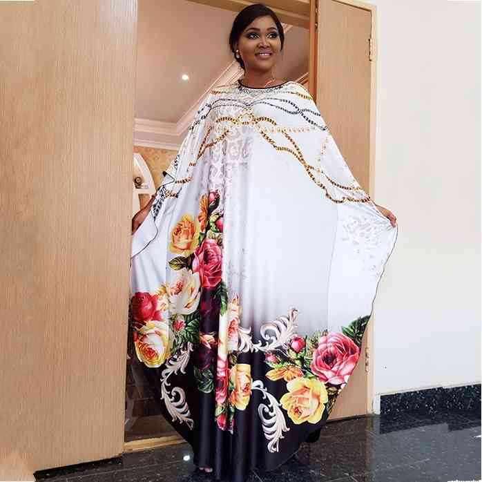 dresses Length 145 cm New African Women&#039;s Clothes Dashiki Leopard Print V-neck Slim Side Lotus Leaf Hot Drill Stretch Long Dress