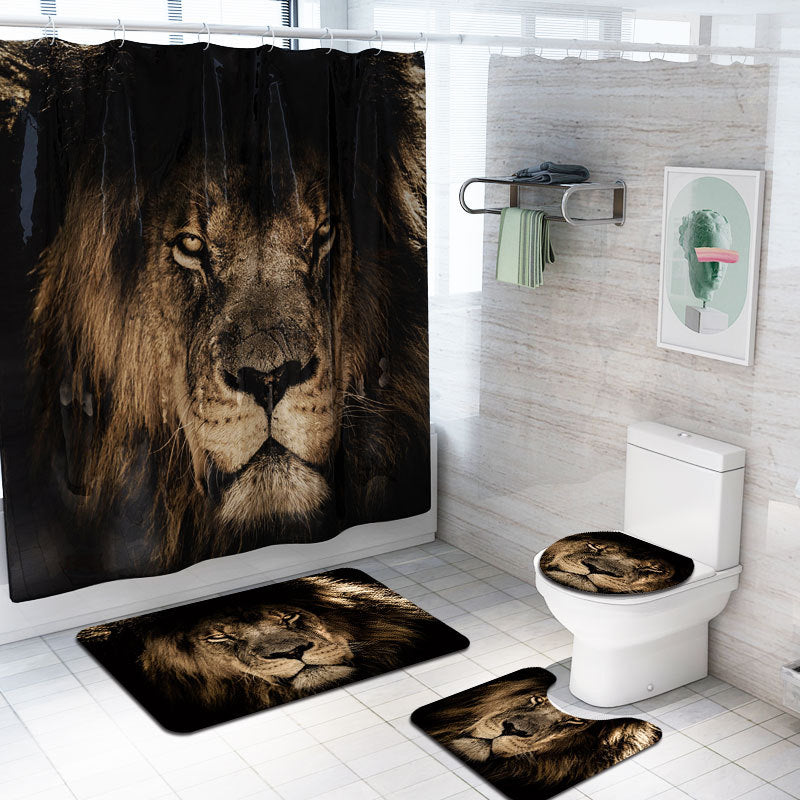 Bathroom Printing Accessories Set Shower Curtain Toilet Toilet Anti-Skid Absorbent Carpet Four