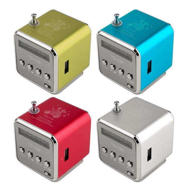 Portable Aluminum Alloy TD-V26 Mini Speaker Portable Digital LCD Sound Micro SD-TF FM Radio Music Stereo Loudspeaker for Laptop