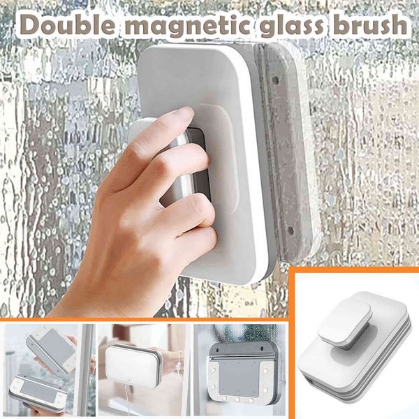 Home Glass Cleaner Brush Double Side Magnetic Scrubber Glass Surface Wiper Bathroom Kitchen Window Sponge Cleaning Brushes 210329