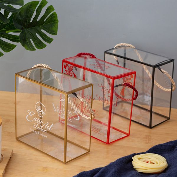 Transparent Clear Plastic Candy Boxes Gift Wrap with Handle Wedding Party Favor Package Bags