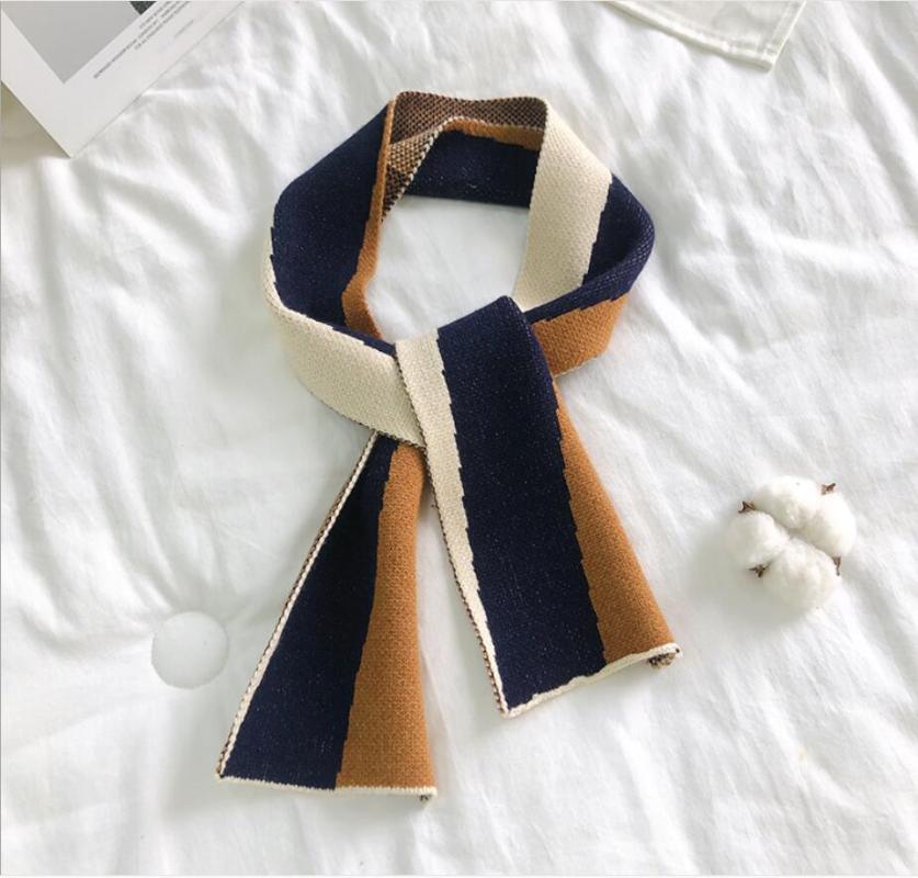 Scarves Winter Scarf Women Patchwork&Dot Knitted Wraps Sharp Angle Shawls Warm Long Narrow Small Skinny Neckerchief