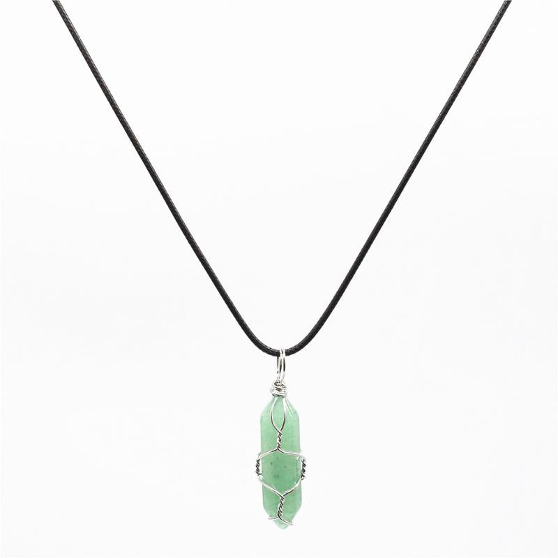 Pendant Necklaces Elegant Short Leather Rope Colar Colier Choker Chain Crystal Opal Pillar Stone Women Necklace Men Femme Gift Jewelry