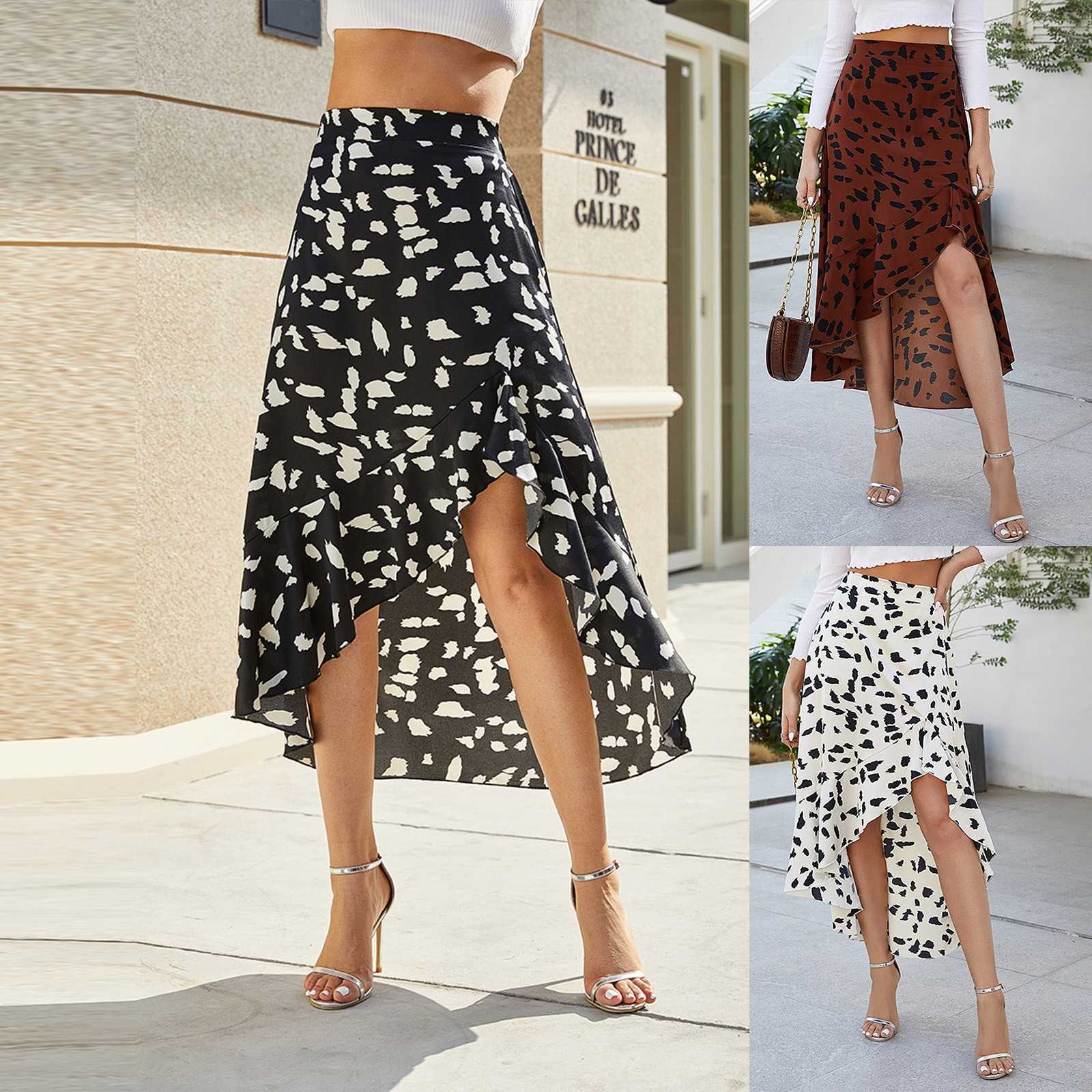 Skirts Falda de media longitud para mujer, falda asimtrica cintura alta conR27 estampado moda Irregular con temperamento FQF2