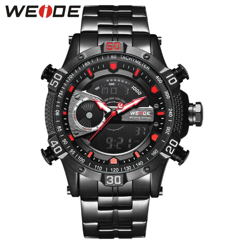 Wristwatches WEIDE Men Watch Sports Digital Stainless Steel Quartz Analog Dual Display Waterproof Resistant Electronics Alarm