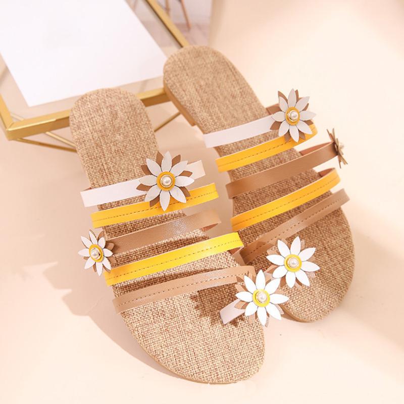 Slippers Flowers Beach Shoes Women Brand Candy Summer Flower Decor Flats Casual Slides#0528
