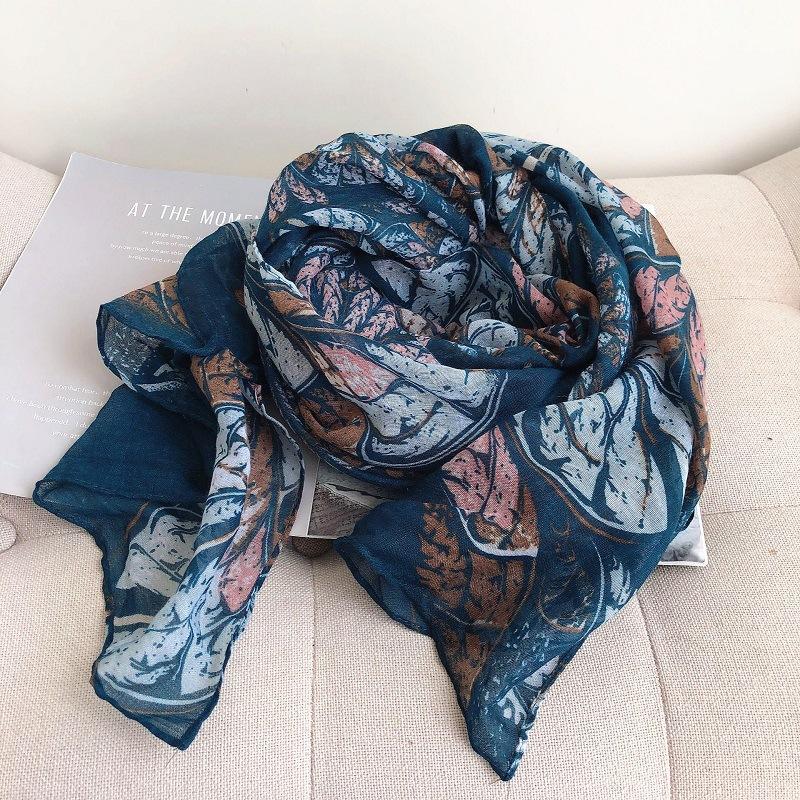 Scarves 2021 Est Voile Leaf Print Shawls Wrap Women Long Soft Floral Beach Scarf Hijab