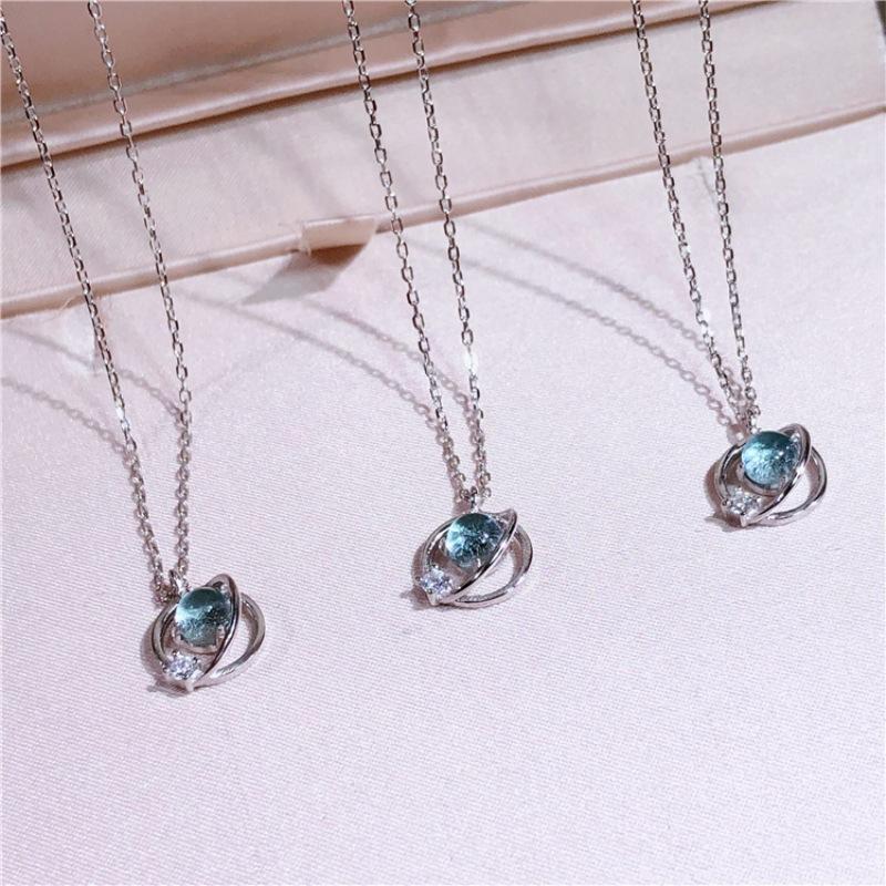 Pendant Necklaces Real 925 Sterling Silver Fashion Blue Bubble Universal Women Quality Necklace