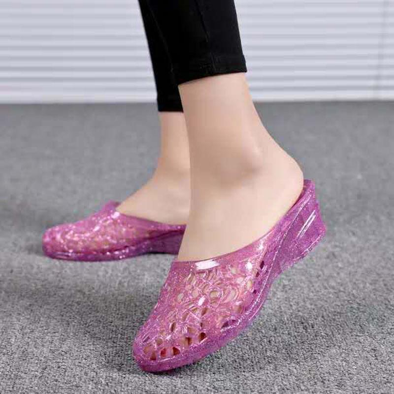 Slippers Deodorant Crystal Shoes Wedges Woman Outerwear Slides Women Summer Heels Female Footwear Close Toes Purple Apricot Blue
