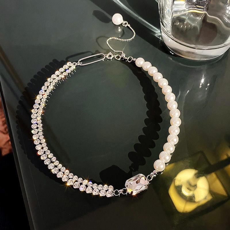 Chokers Korean Style Simulation Pearl Asymmetric Choker Multilayer Necklaces For Women Trendy Naive And Romantic Clavicle Chain 2021