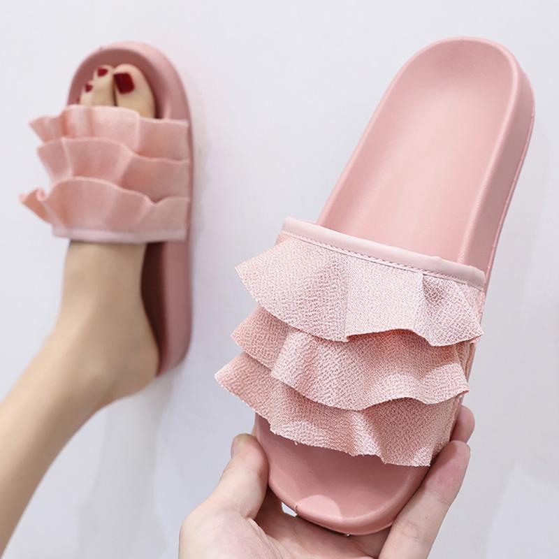 Slippers 2021 Summer Women Solid Outdoor Candy Pleated Color Casual Ladies Shoes