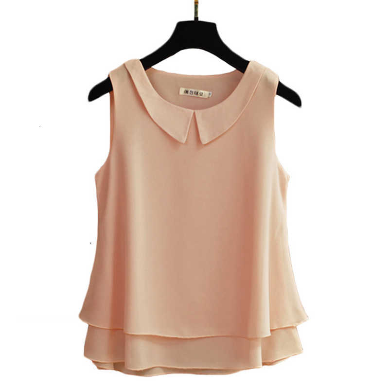 Women&#039;s Blouses & Shirts Summer Fashion Women Sleeveless Peter Pan Collar Chiffon All-matched Casual Loose Blouse Femme Tops ISW5