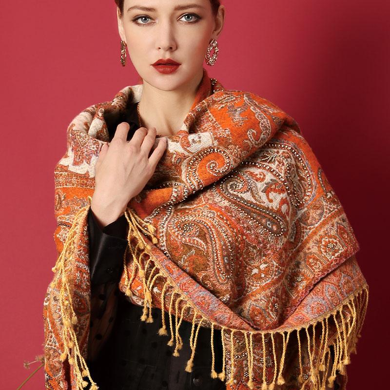 Scarves Large Blanket Wool Shawl Square Floarl Embroidery Winter Scarf 100% Wraps For Women Thick Warm Pashmina