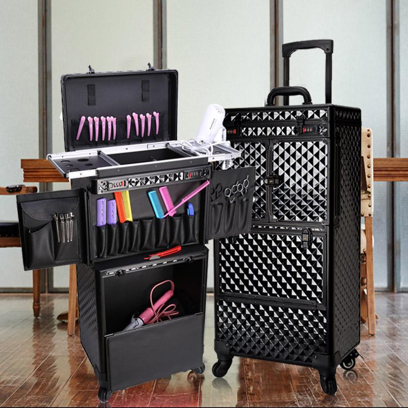 Suitcases Women Large Capacity Trolley Cosmetic Case Rolling Luggage Bag,Nails Make Up Toolbox,Multi-layer Beauty Tattoo Suitcase