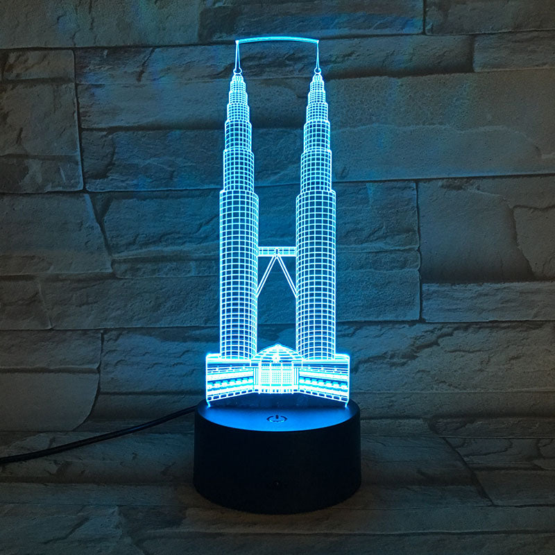Landmark Night Light LED Acrylic 3D Desk Lamp Petronas Twin Towers Nightlight Birthday Gift Bluetooth Speaker Kids Room Decor