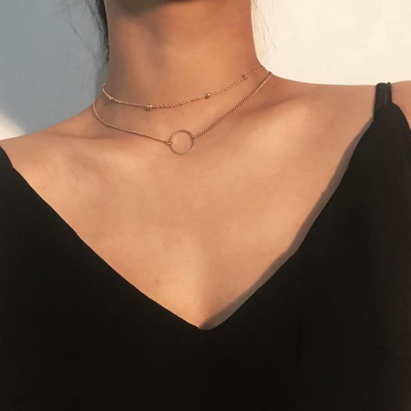Pendant Necklaces Arrival 2021 Fashion Modern Choker Necklace Two Layers Round Gold Color Jewelry For Women