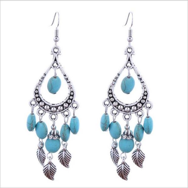 women&#039;s Water drop leaves Tibetan silver Turquoise Charm earrings GSTQE026 fashion gift national style women DIY earring