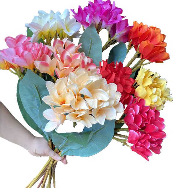 One Silk Frangipani Frangipane Flower Branch 31&quot; Faux Plumeria Rubra Tree Stems for Home Wedding Centerpieces Party Floral Decoration