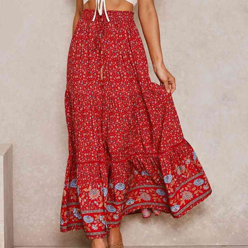 Skirts Faldas largas de rayn con estampado Floral para mujer, faldas estilo bohemio playa P69 verano, cintura alta 584R