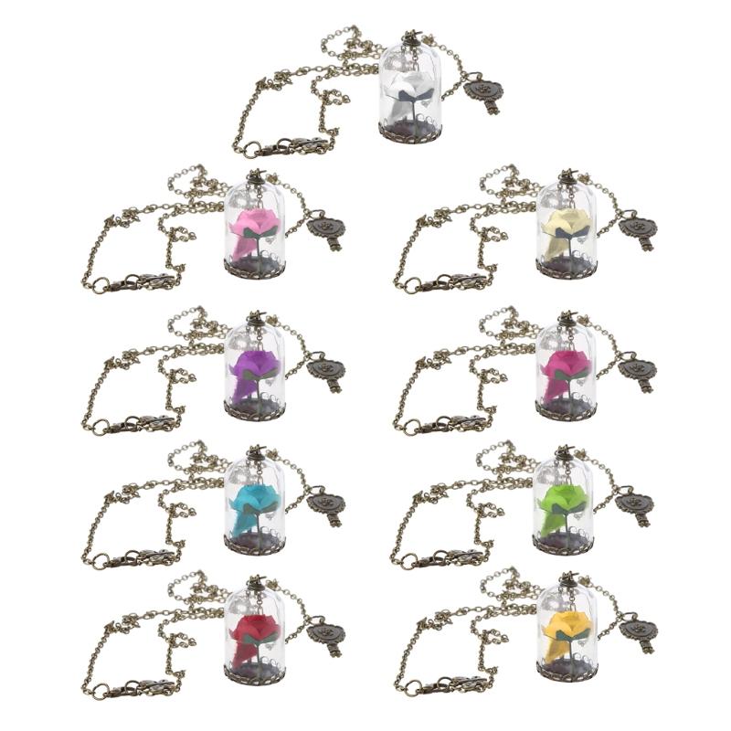 Pendant Necklaces Women Romantic Dried Flowers Glass Bronze Long Chain Beauty And Beast