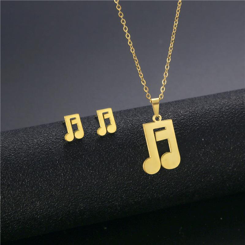 Pendant Necklaces Stainless Steel Rock Musical Note Symbol Treble And Bass Clef Chain Necklace Sets Choker For Women Collier Femme Jewelry