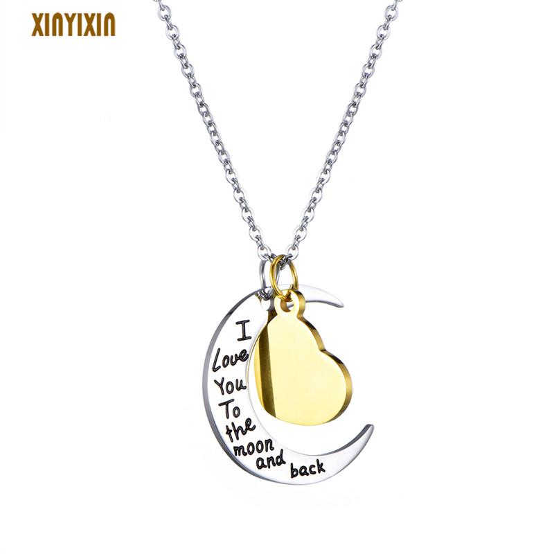 Pendant Necklaces Love Letter Moon Heart Necklace For Women Statement Stainless Steel Choker Couple Collier Femme Jewelry Gift