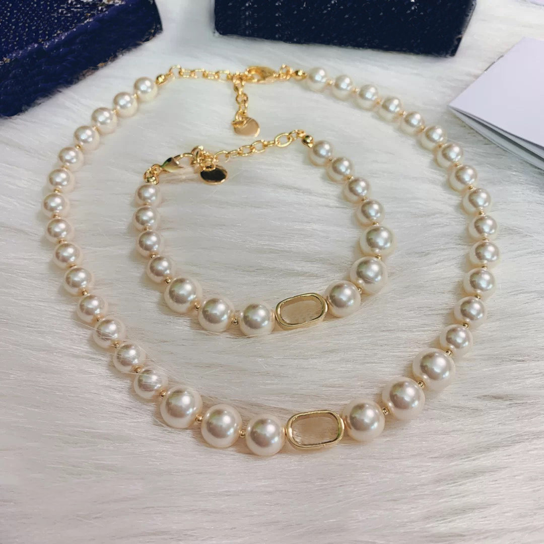 Fashion Pendant Necklaces Gold Pearl Necklace Bracelets Chokers for Lady Women Party Wedding Lovers Gift Jewelry for Bride with Box LZ0605
