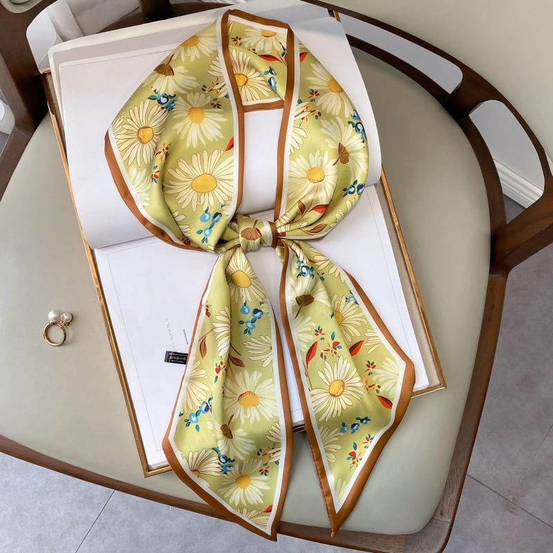 Scarves Silk Scarf Ribbon 15*150cm Head Hijab Lady Bag Fashion Flower Print Women Foulard Bandana Female Skinny Scarfs
