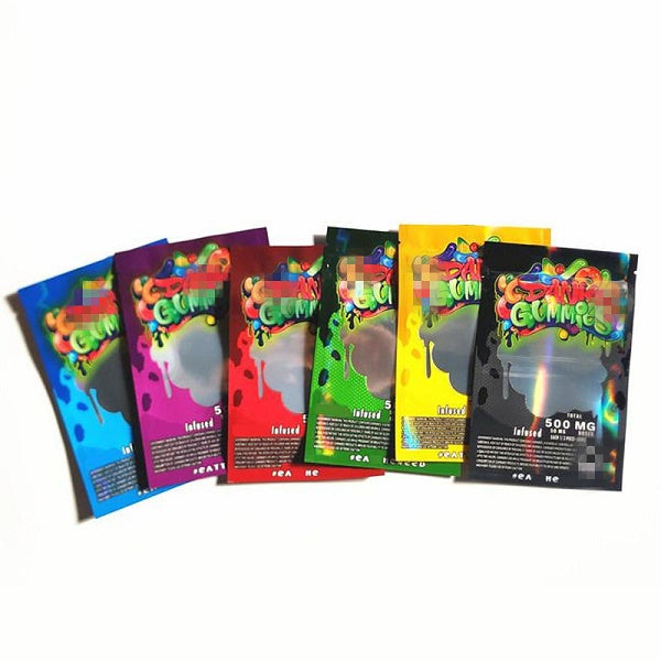 instock mediacated dunk gummies mylar packaging bag 500mg ziplock resealable candy baggie smelll proof edibles packing bags retail